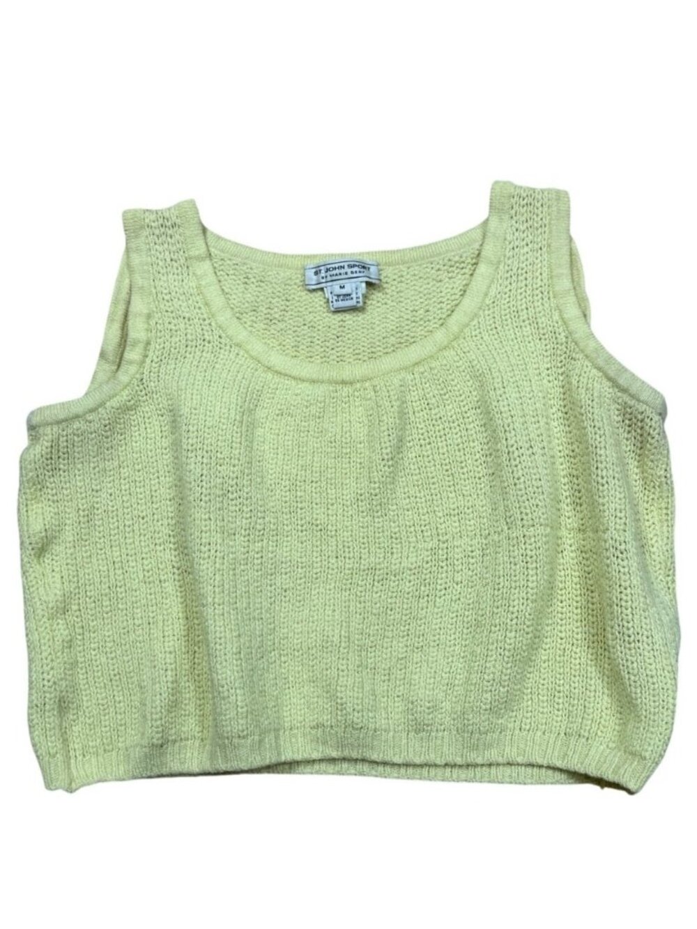 St John Sport Marie Gray Yellow Sleeveless Cropped Crochet Sweater M